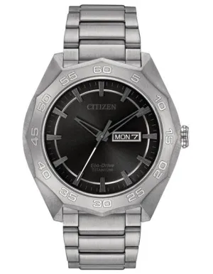 Citizen Eco-Drive Mens Super Titanium Watch - Bracelet - Black Dial - Date