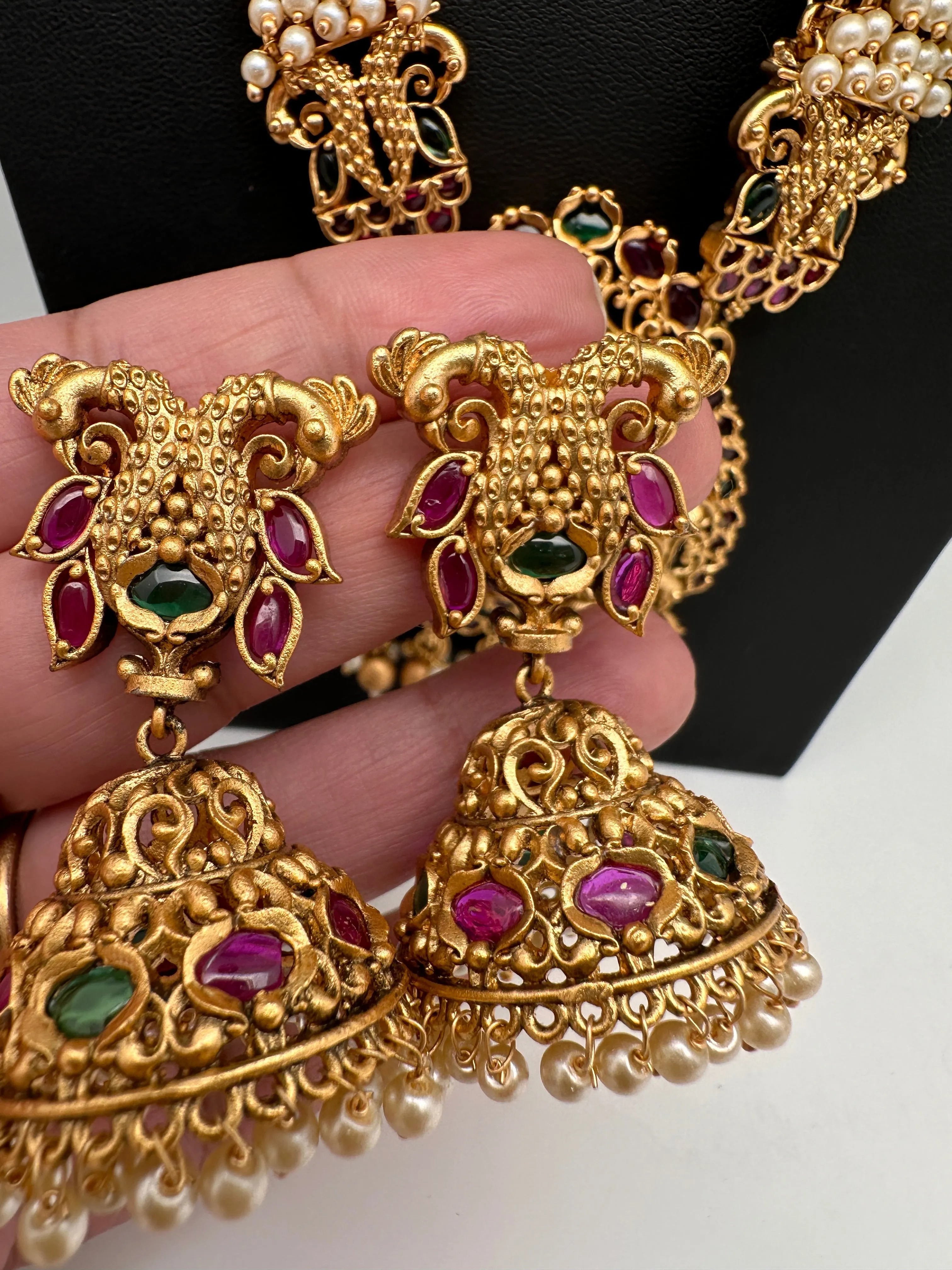 Cluster Pearls Goddess Lakshmi Matte Long Necklace