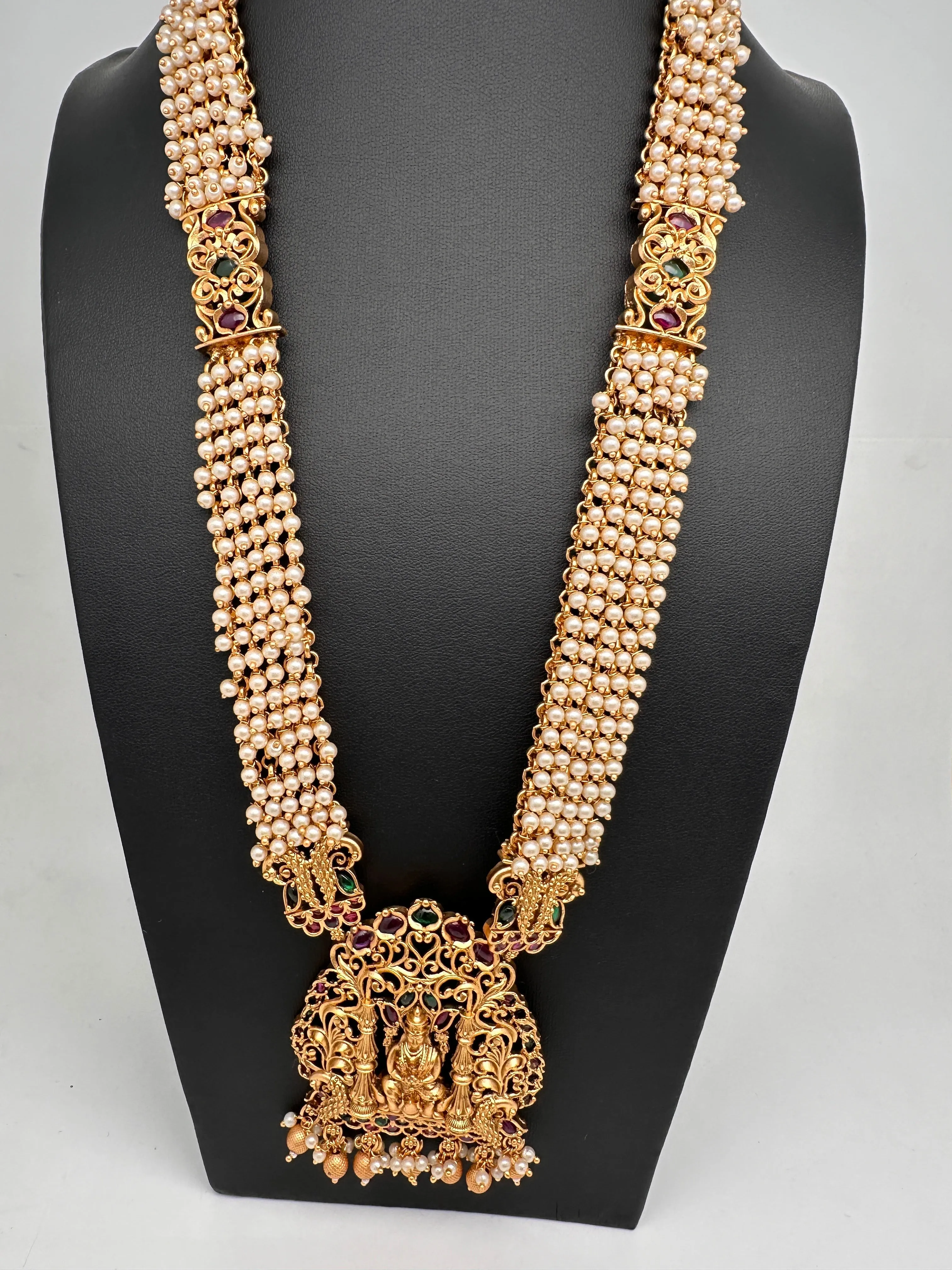 Cluster Pearls Goddess Lakshmi Matte Long Necklace