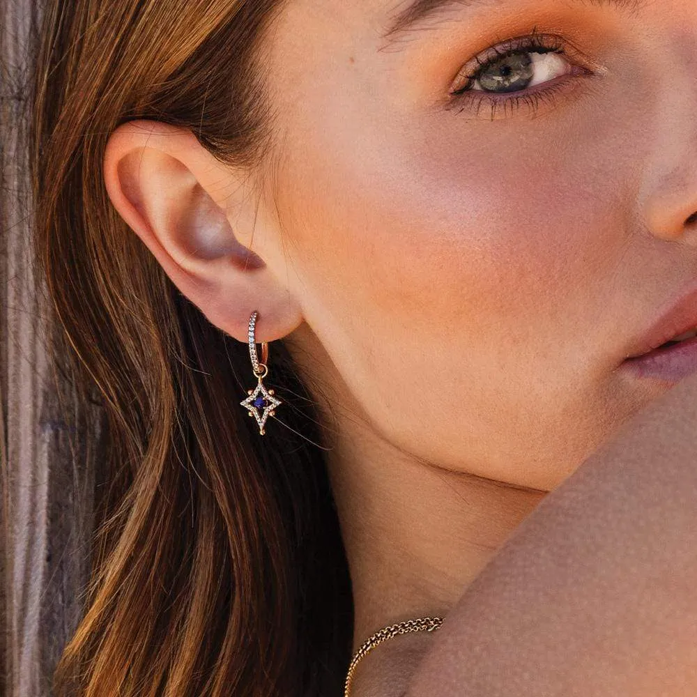 Compass Star Hoop Earrings - Yellow Silver