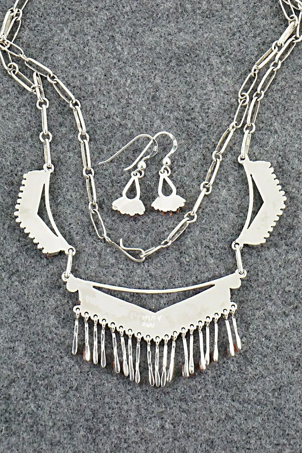 Coral & Sterling Silver Necklace and Earrings Set - Mildred Ukestine