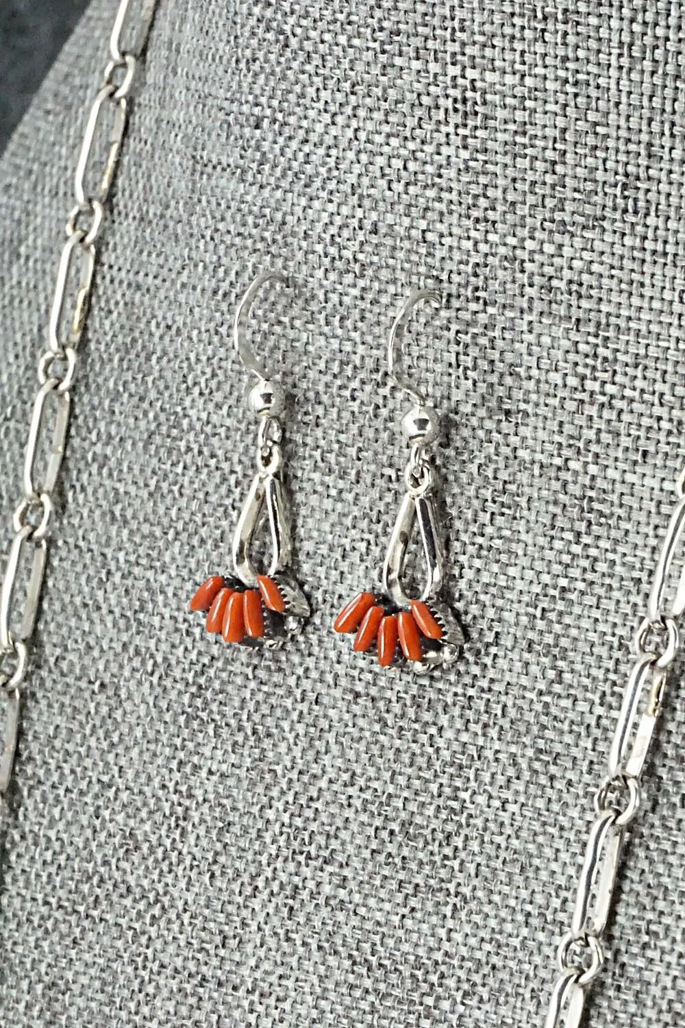 Coral & Sterling Silver Necklace and Earrings Set - Mildred Ukestine