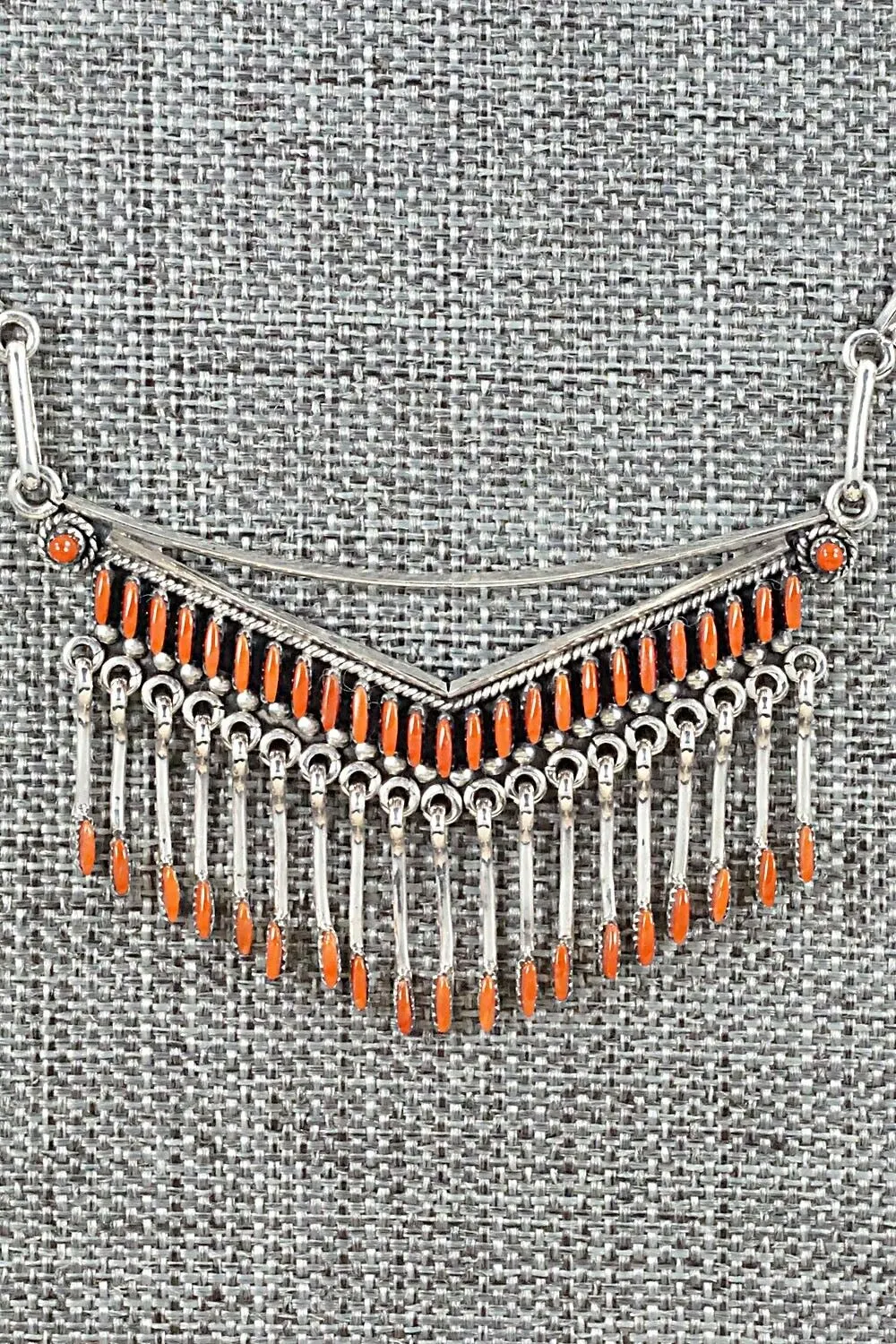 Coral & Sterling Silver Necklace and Earrings Set - Mildred Ukestine