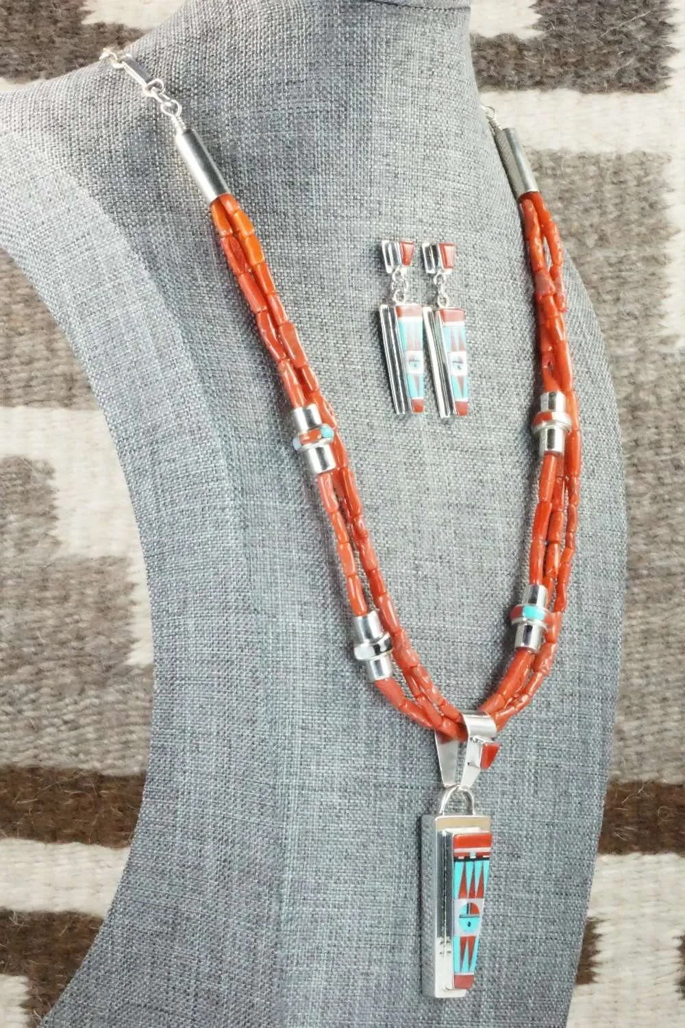 Coral & Sterling Silver Necklace and Earrings Set - Patty Edaakie