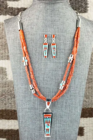 Coral & Sterling Silver Necklace and Earrings Set - Patty Edaakie