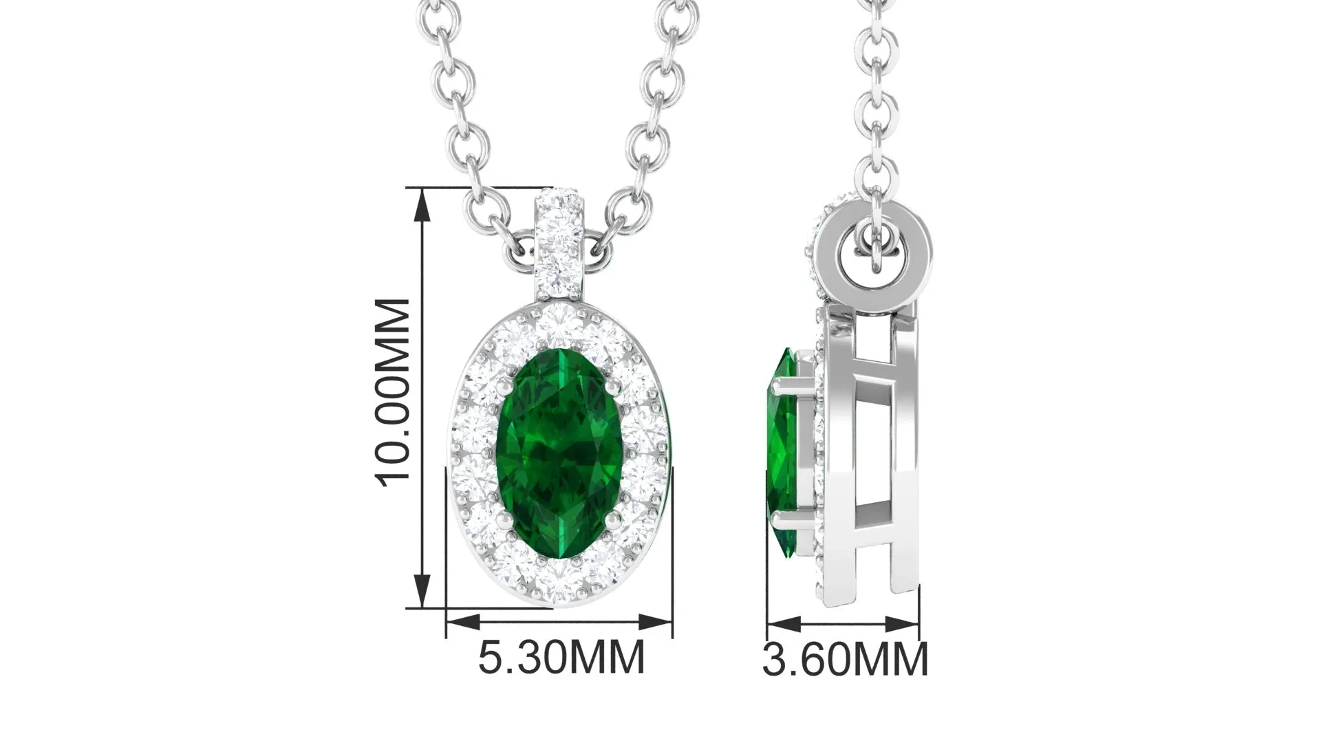 Created Emerald Oval Pendant Necklace with Diamond