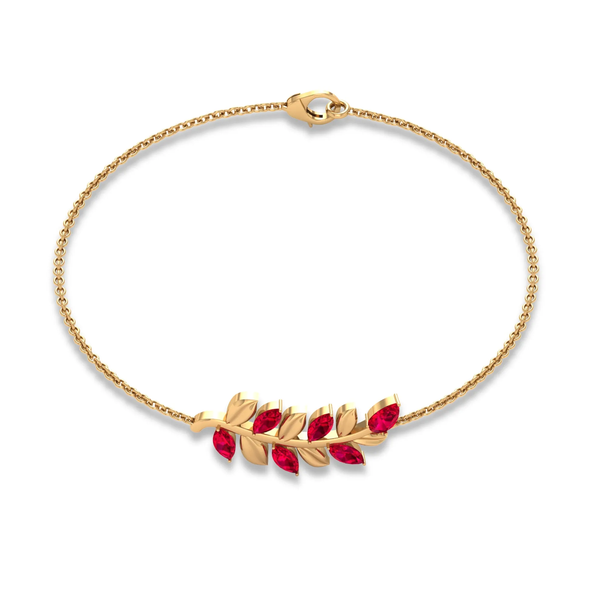 Created Ruby Leaf Chain Bracelet