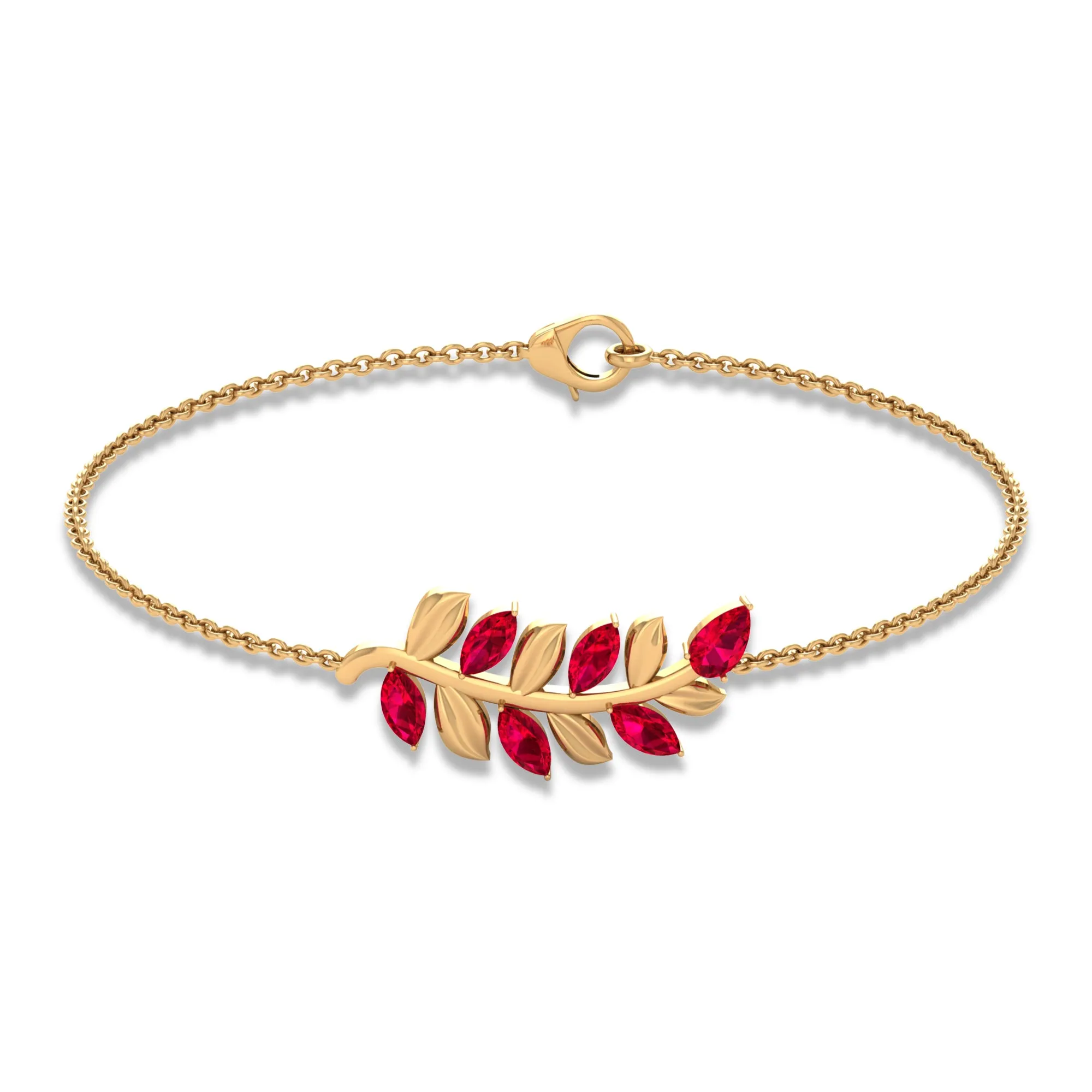 Created Ruby Leaf Chain Bracelet