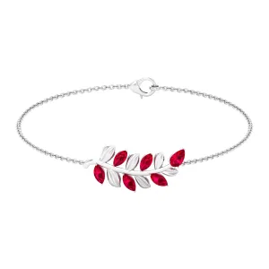 Created Ruby Leaf Chain Bracelet