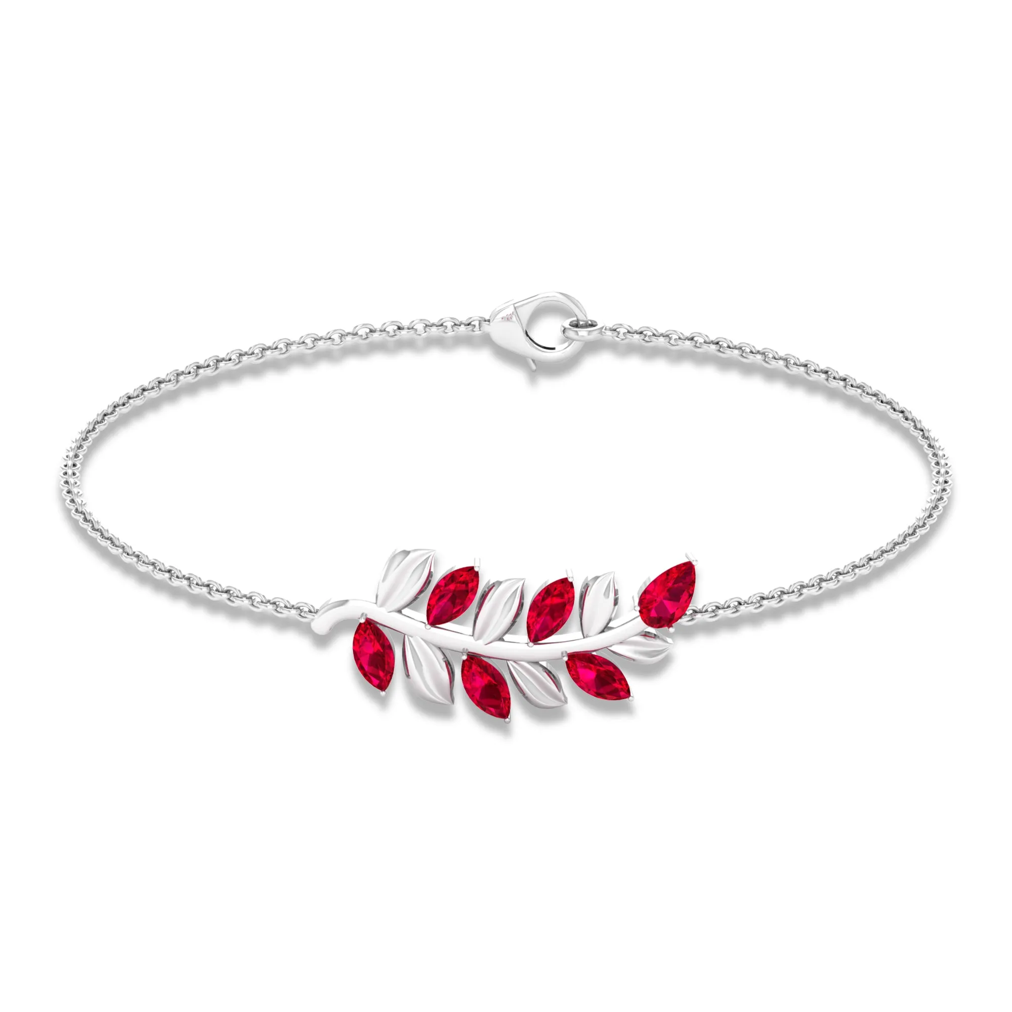 Created Ruby Leaf Chain Bracelet