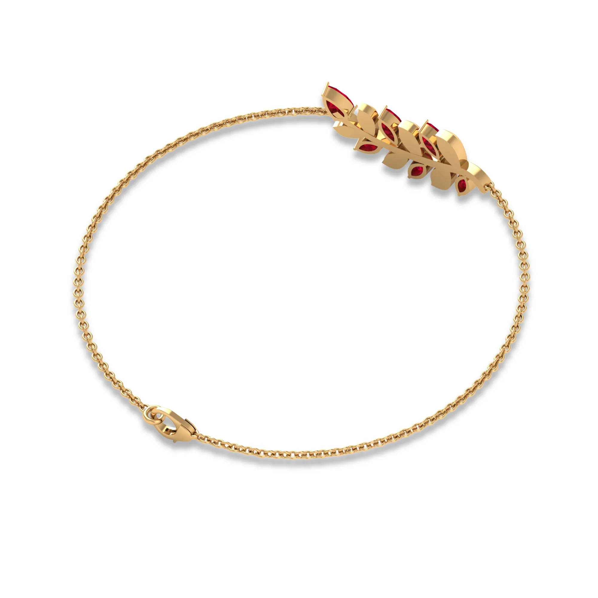 Created Ruby Leaf Chain Bracelet