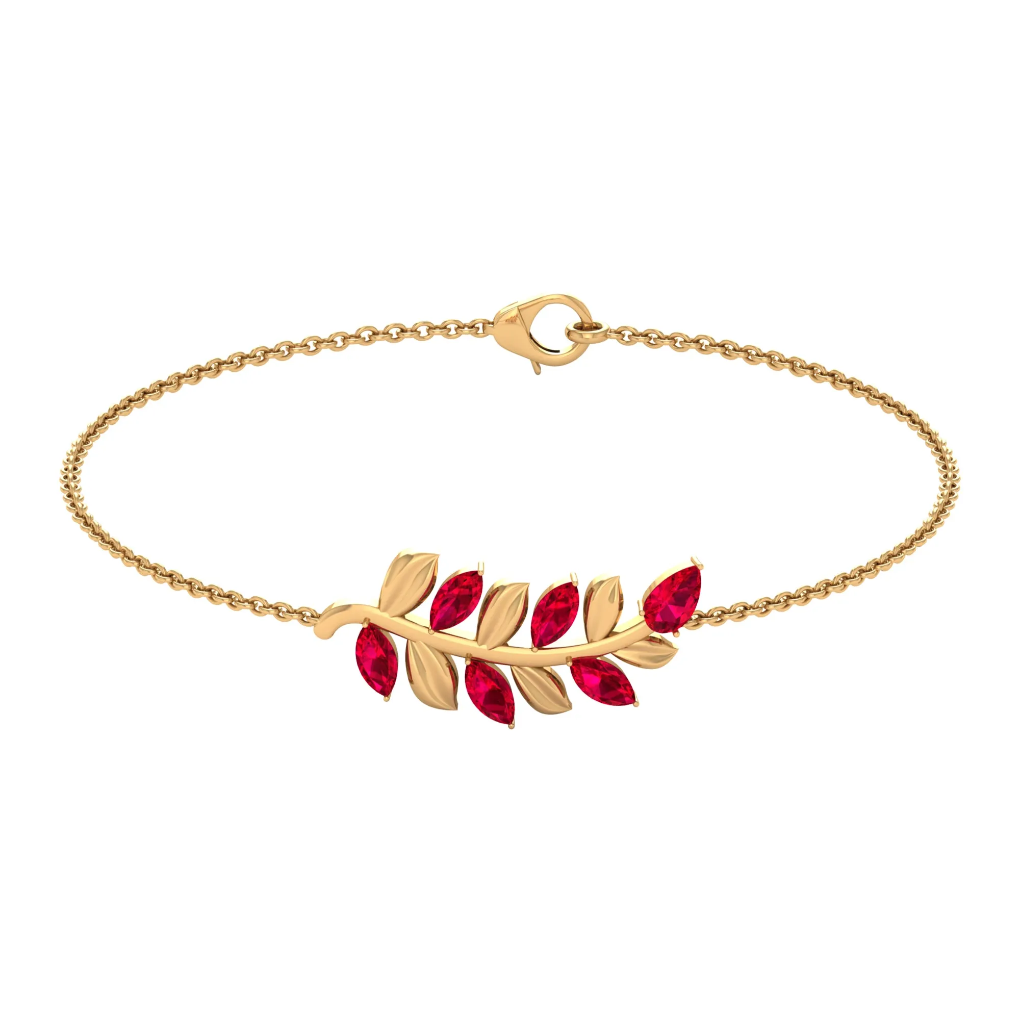 Created Ruby Leaf Chain Bracelet