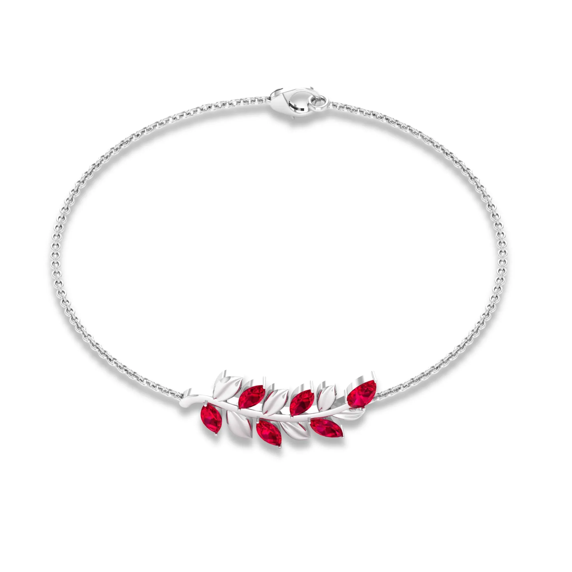 Created Ruby Leaf Chain Bracelet