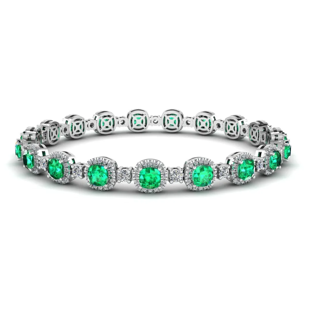 Cushion Shape 8.5 Carat Emerald Featuring Diamond Halo Bracelet BRHACCE