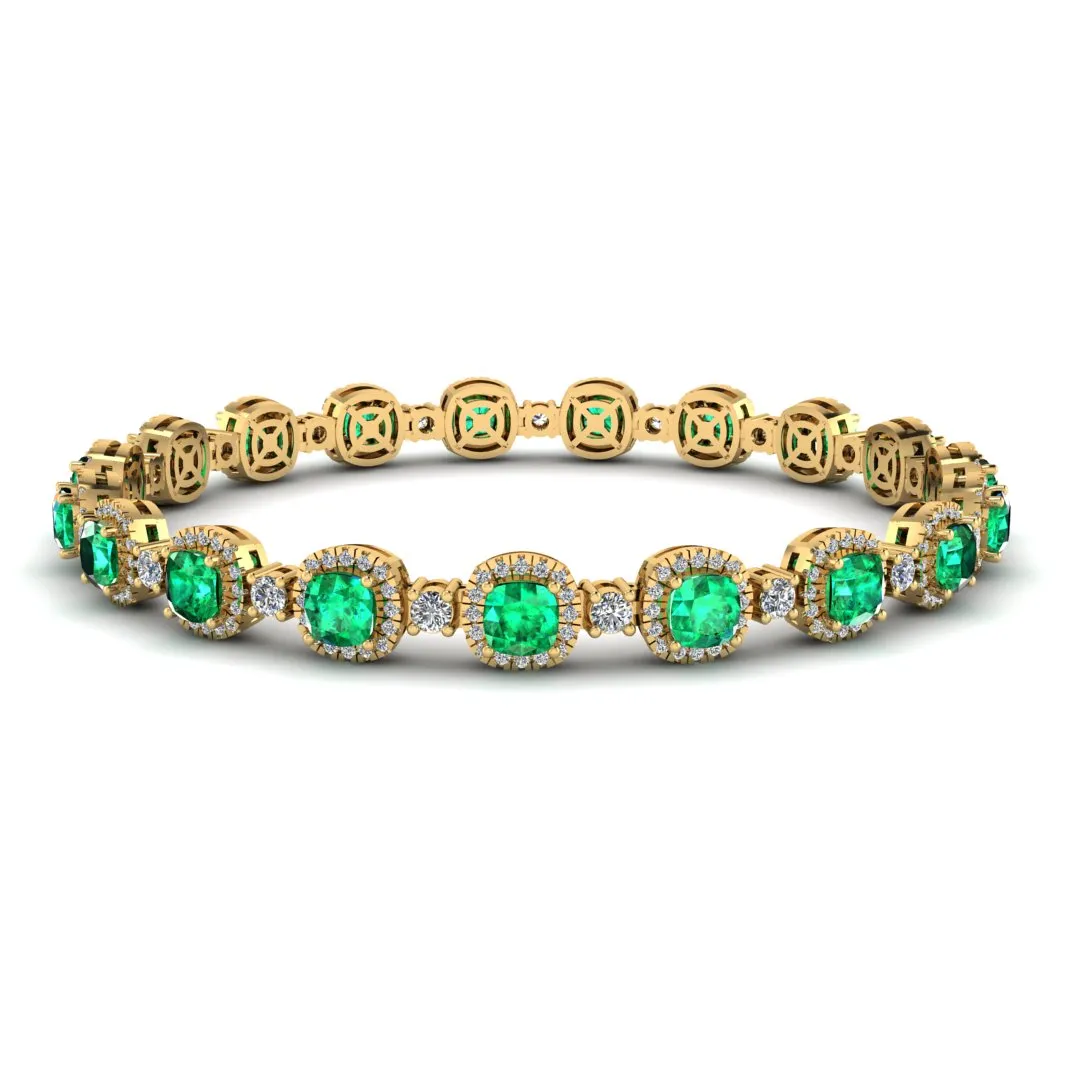 Cushion Shape 8.5 Carat Emerald Featuring Diamond Halo Bracelet BRHACCE