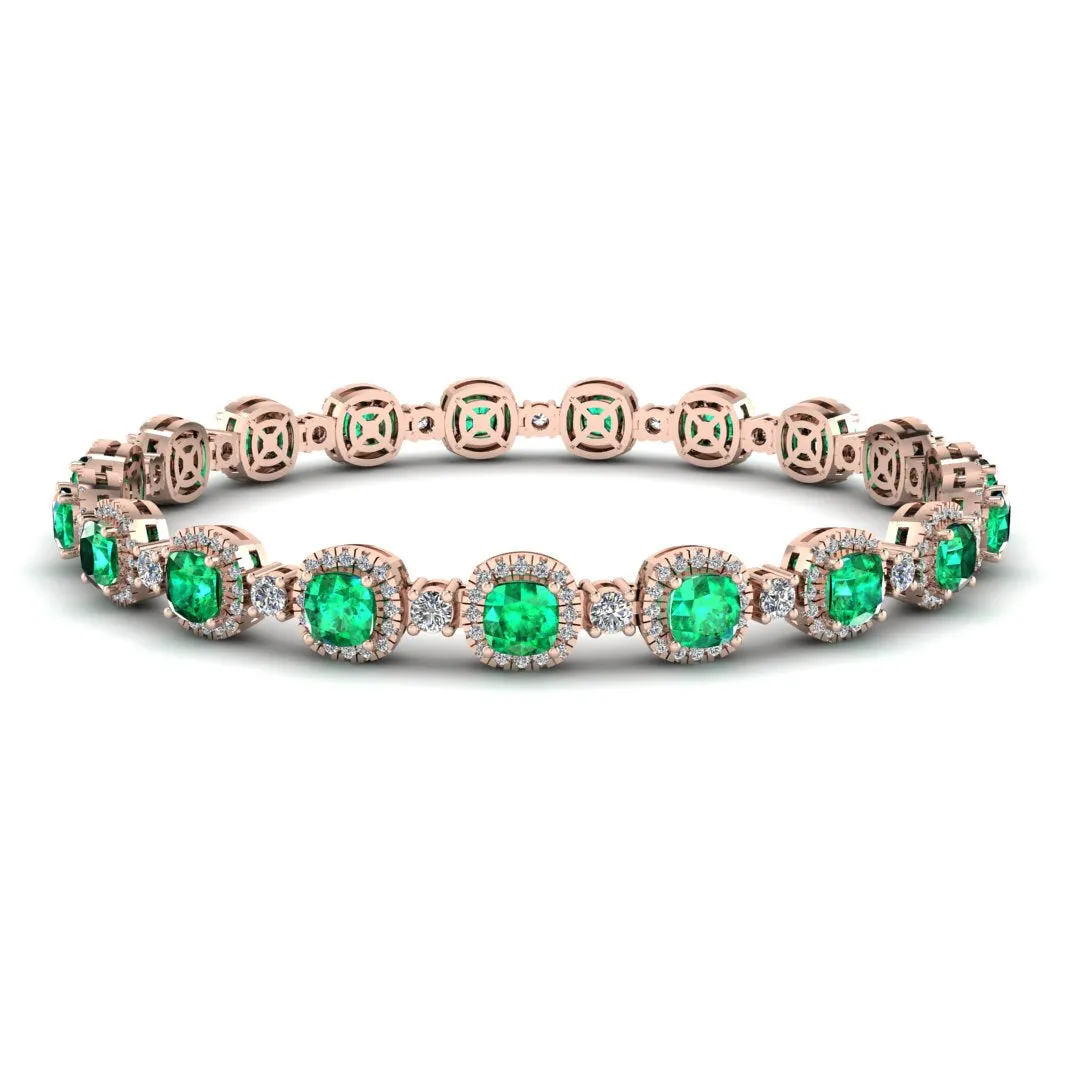 Cushion Shape 8.5 Carat Emerald Featuring Diamond Halo Bracelet BRHACCE