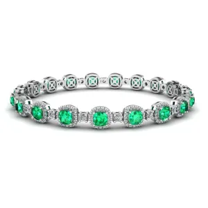 Cushion Shape 8.5 Carat Emerald Featuring Diamond Halo Bracelet BRHACCE