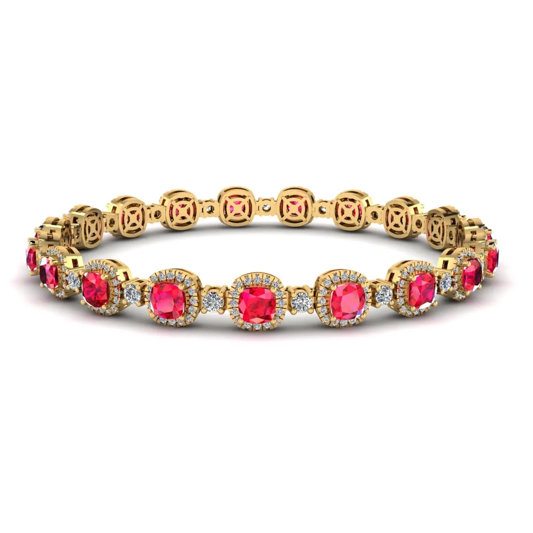 Cushion Shape 8.5 Carat Ruby Featuring Diamond Halo Bracelet BRHACCR