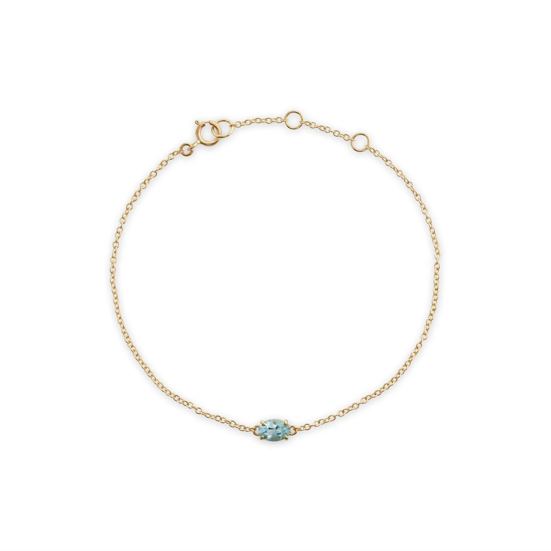 Damen 375 Gold 9ct Gelbgold Ovaler Aquamarin Einzel Stein Kette Armband Blau 19cm