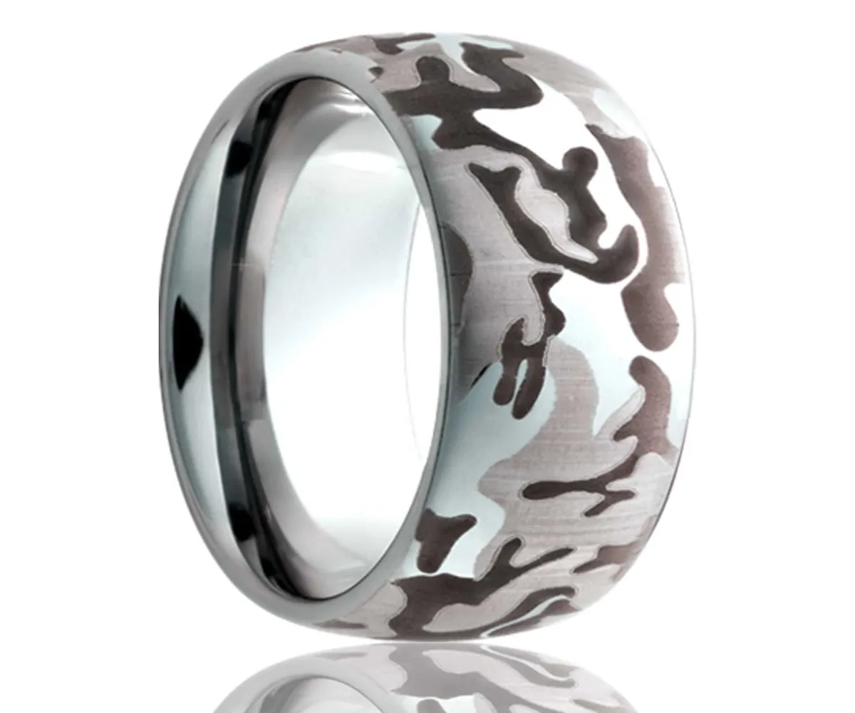 Domed Urban Camo Engraved Titanium Ring