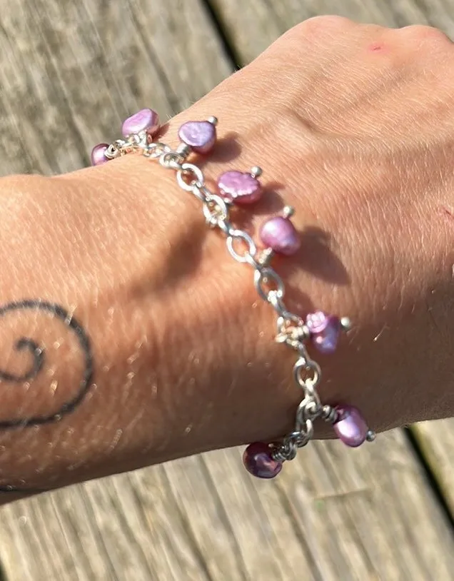 Dusty rose pearl charm bracelet