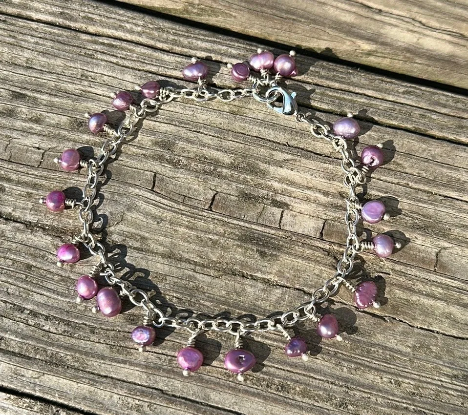 Dusty rose pearl charm bracelet