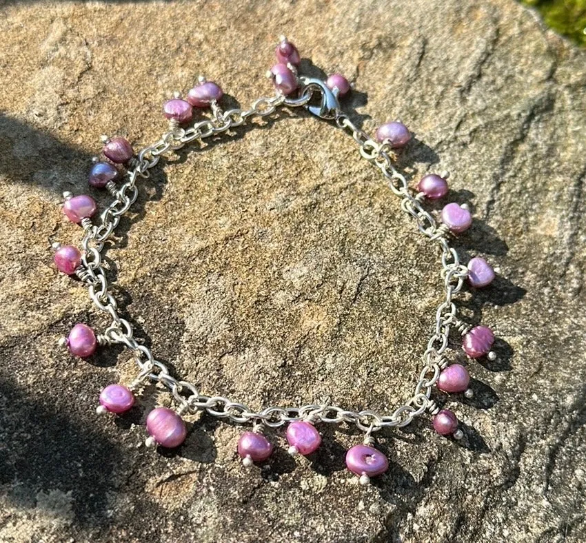 Dusty rose pearl charm bracelet