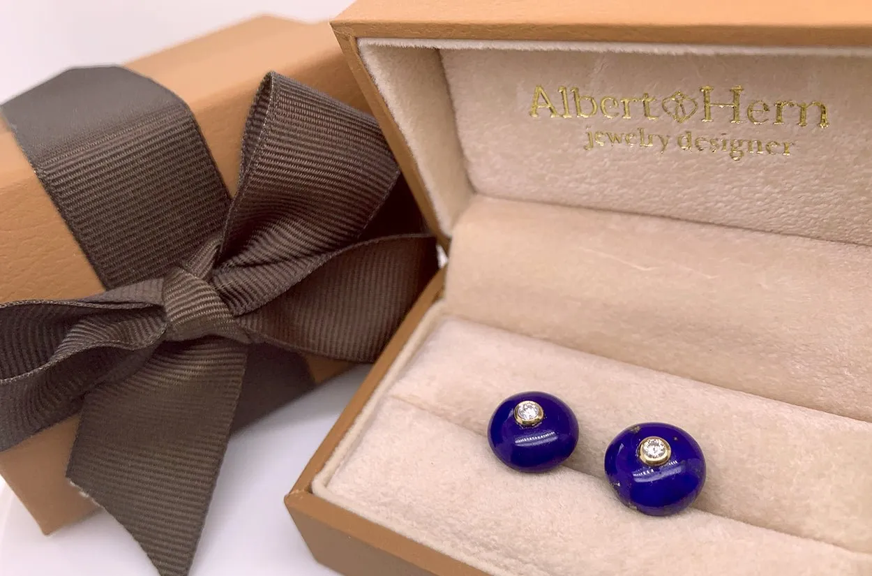 Earrings 18kt Gold Lapis Lazuli Studs with Diamonds