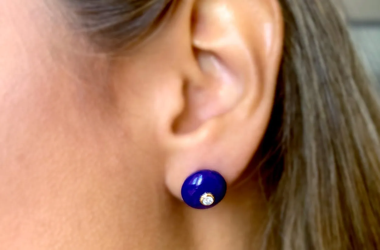 Earrings 18kt Gold Lapis Lazuli Studs with Diamonds