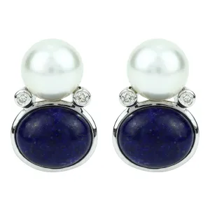 Earrings - Lapis Lazuli, South Sea Pearl And Diamond