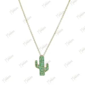 Emerald Cactus Pendant Necklace