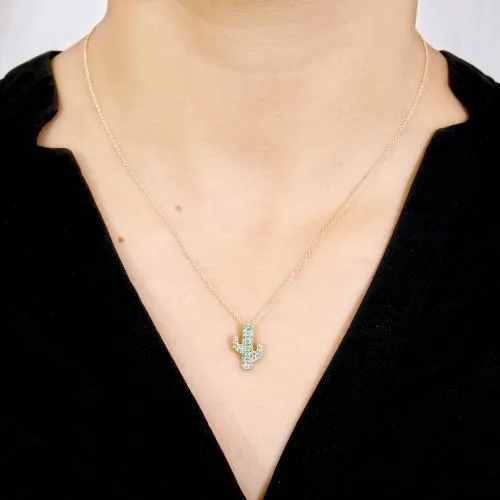 Emerald Cactus Pendant Necklace