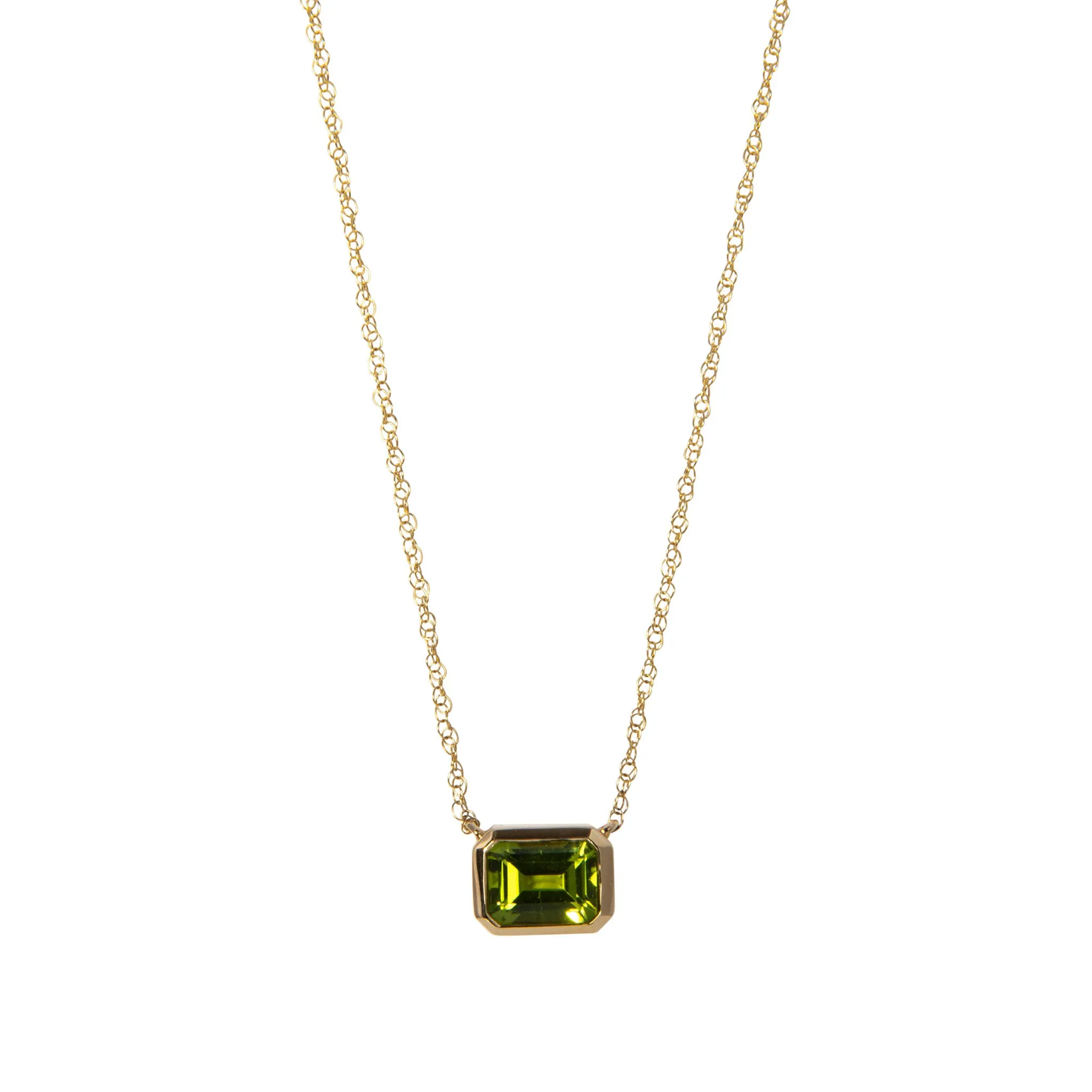 Emerald-Cut Peridot Bezel Set 14K Yellow Gold Necklace