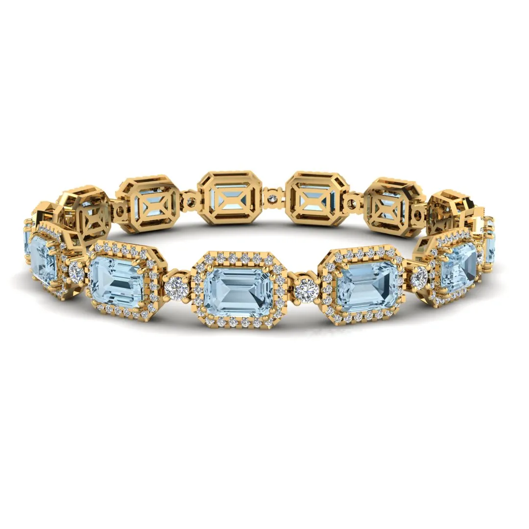 Emerald Shape 14 Carat Aquamarine Center Featuring Diamond Halo Bracelet BRHAEMA