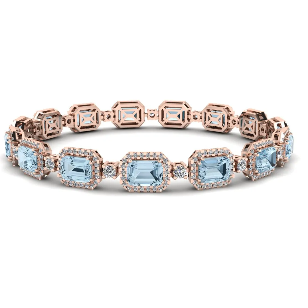 Emerald Shape 14 Carat Aquamarine Center Featuring Diamond Halo Bracelet BRHAEMA