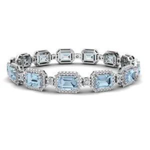 Emerald Shape 14 Carat Aquamarine Center Featuring Diamond Halo Bracelet BRHAEMA