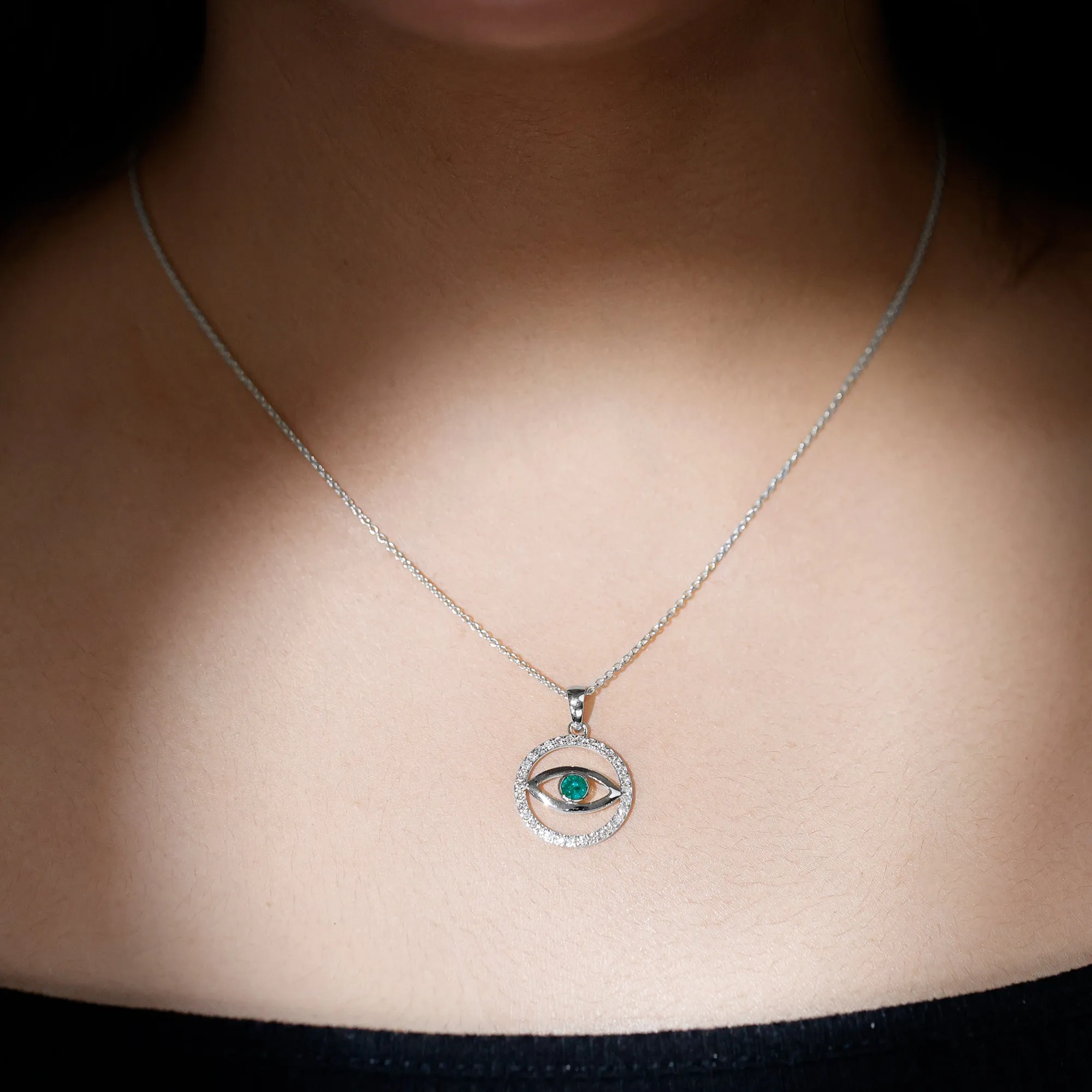 Evil Eye Pendant Necklace with Emerald and Diamond