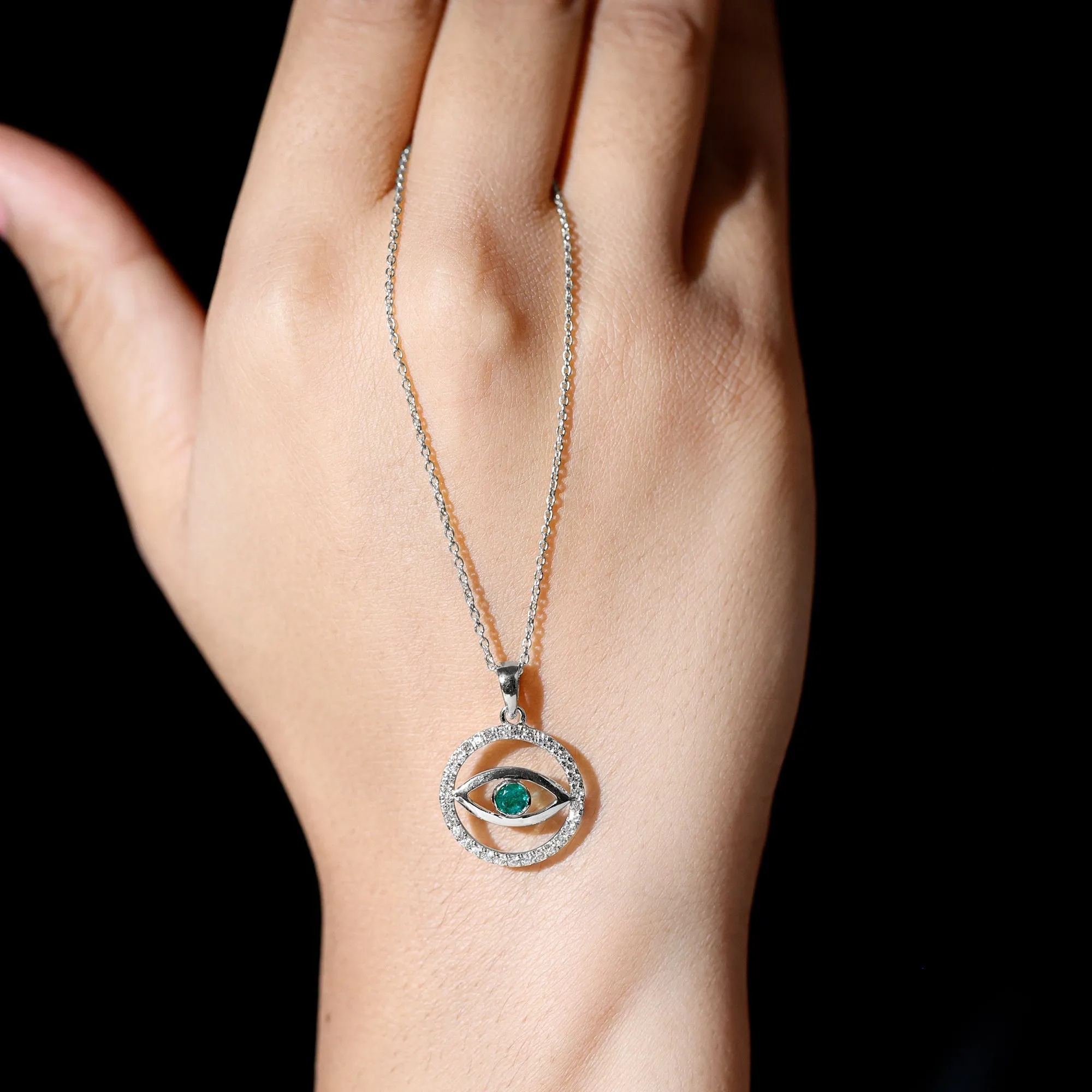 Evil Eye Pendant Necklace with Emerald and Diamond