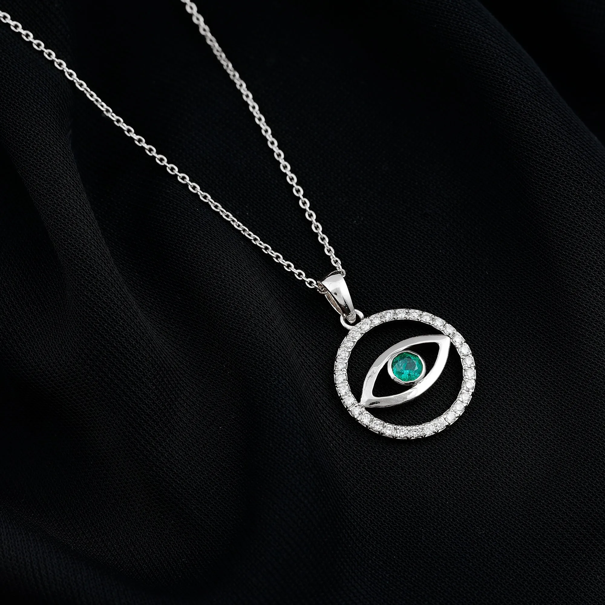 Evil Eye Pendant Necklace with Emerald and Diamond