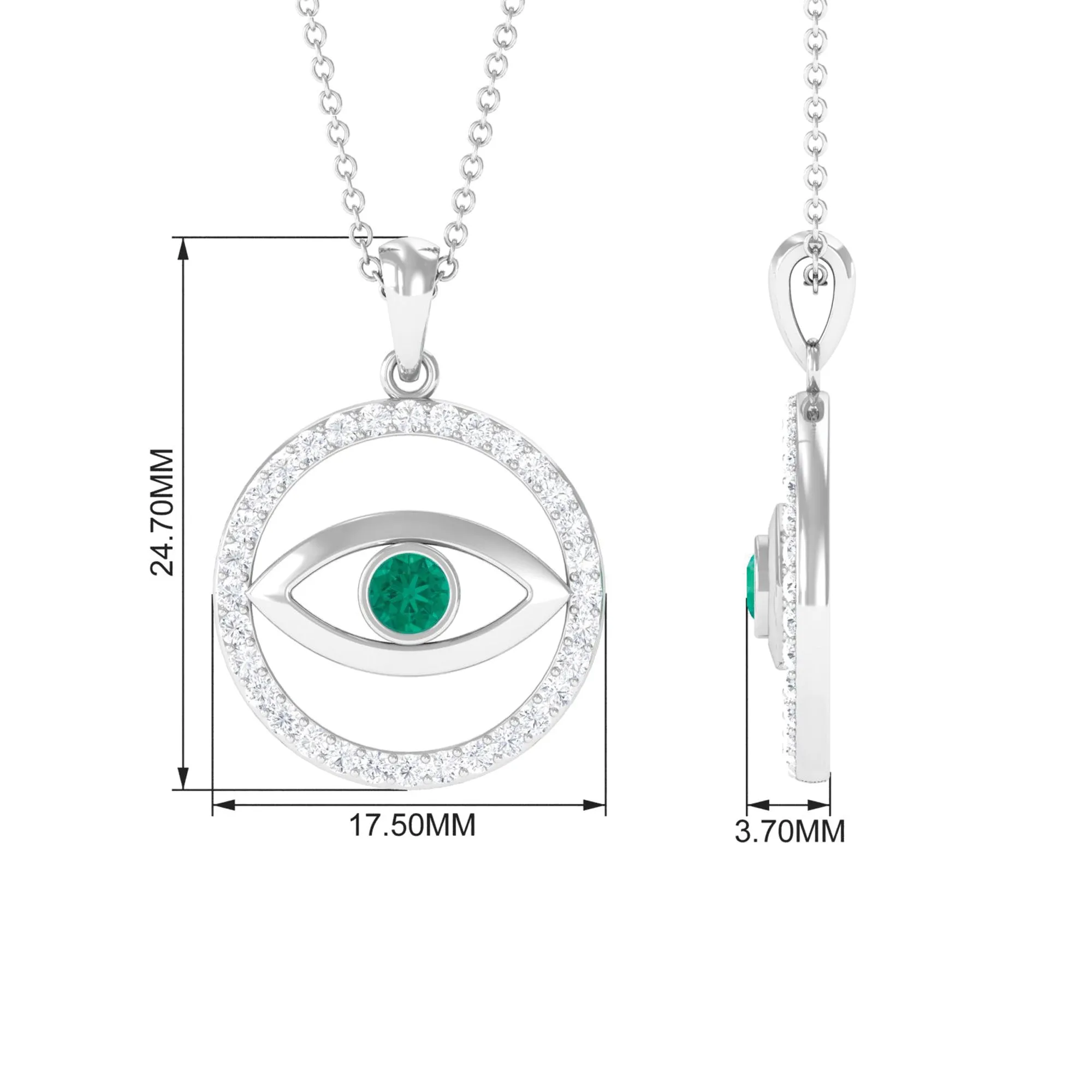 Evil Eye Pendant Necklace with Emerald and Diamond