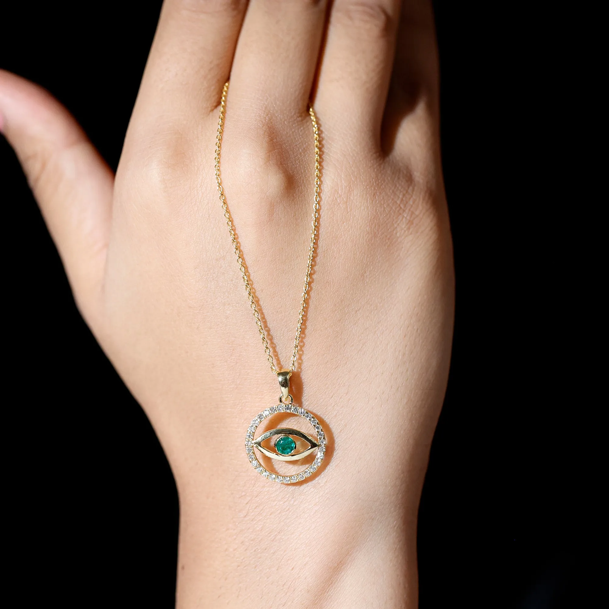 Evil Eye Pendant Necklace with Emerald and Diamond