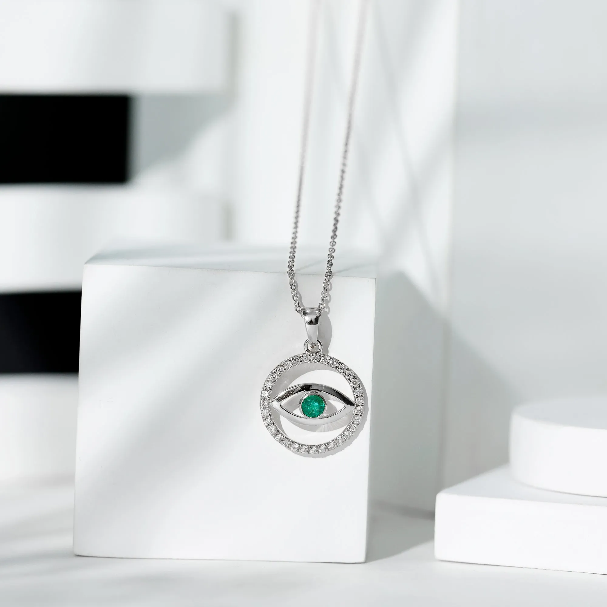 Evil Eye Pendant Necklace with Emerald and Diamond