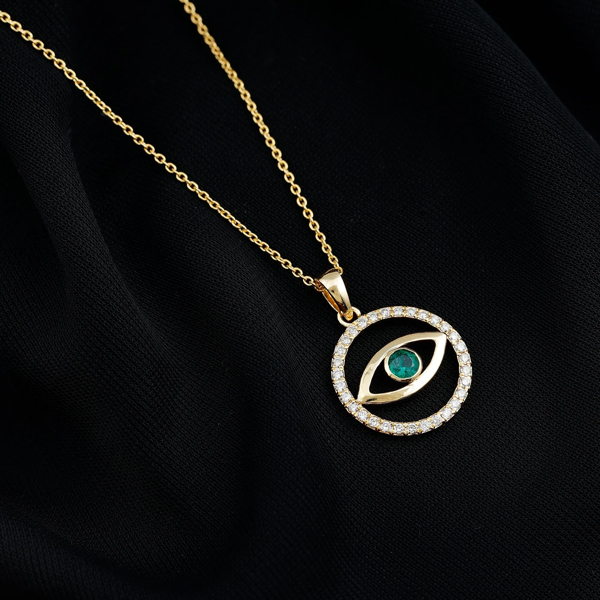 Evil Eye Pendant Necklace with Emerald and Diamond