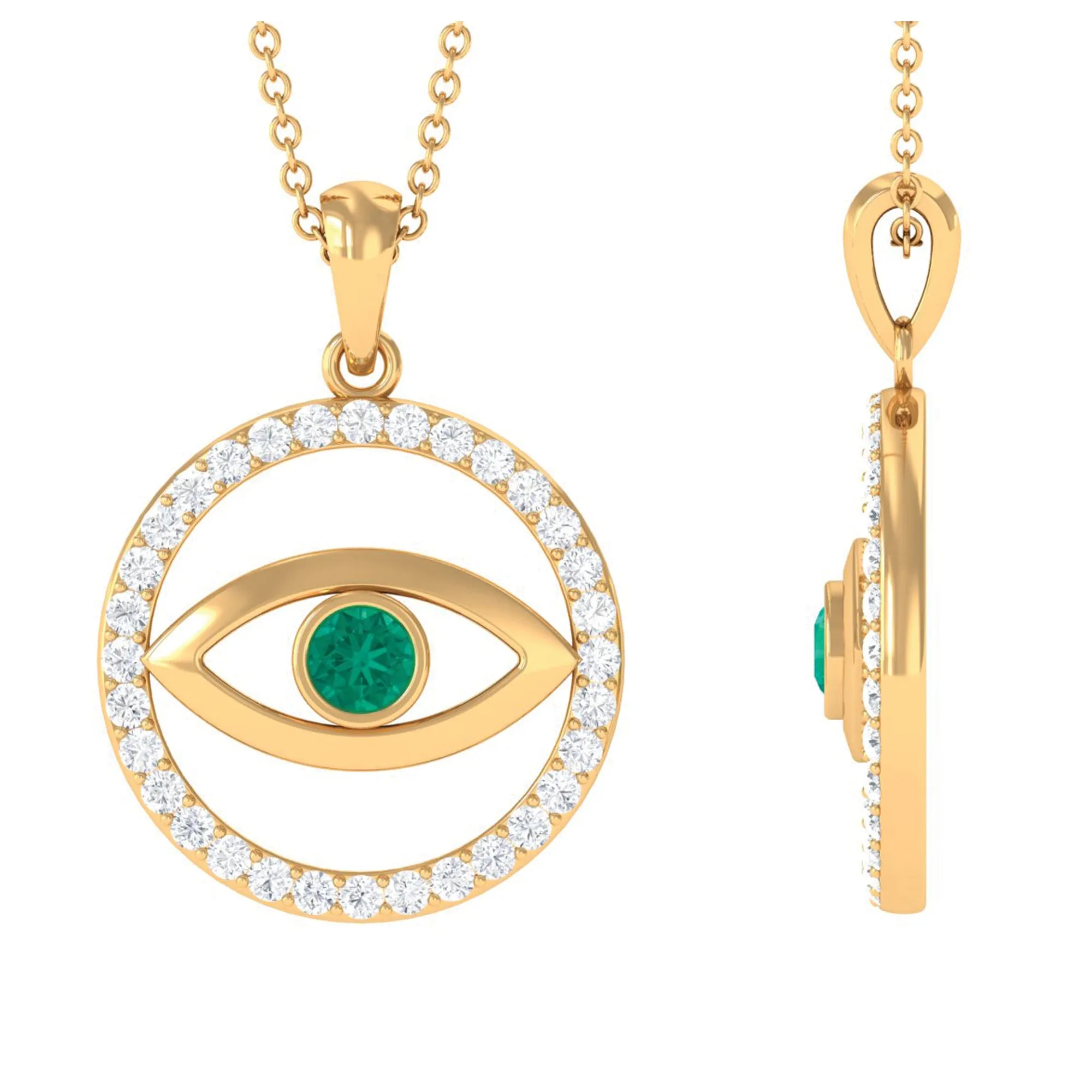 Evil Eye Pendant Necklace with Emerald and Diamond