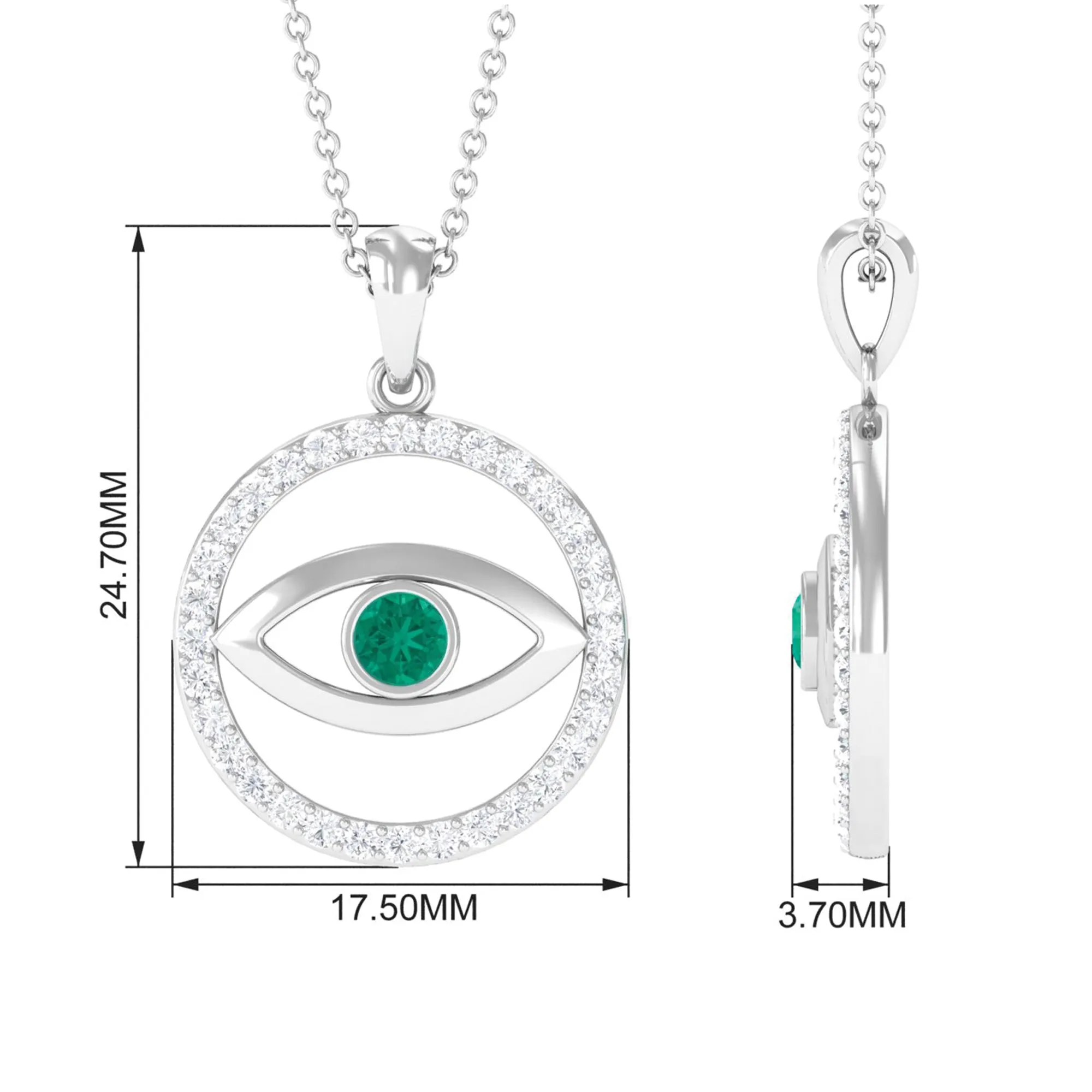 Evil Eye Pendant Necklace with Emerald and Diamond