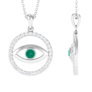 Evil Eye Pendant Necklace with Emerald and Diamond