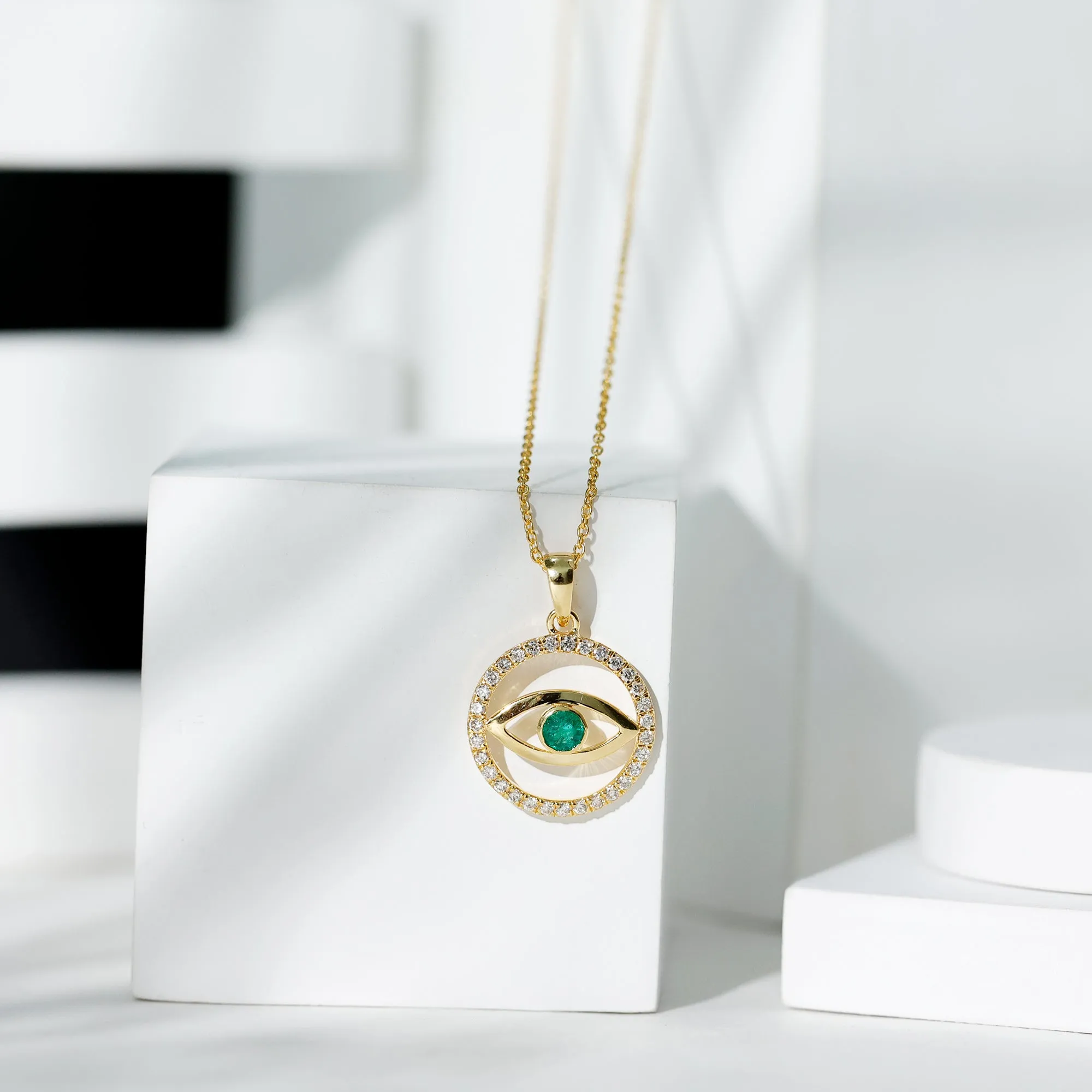 Evil Eye Pendant Necklace with Emerald and Diamond