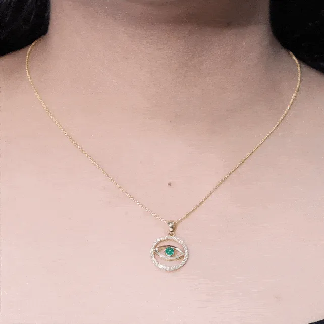 Evil Eye Pendant Necklace with Emerald and Diamond