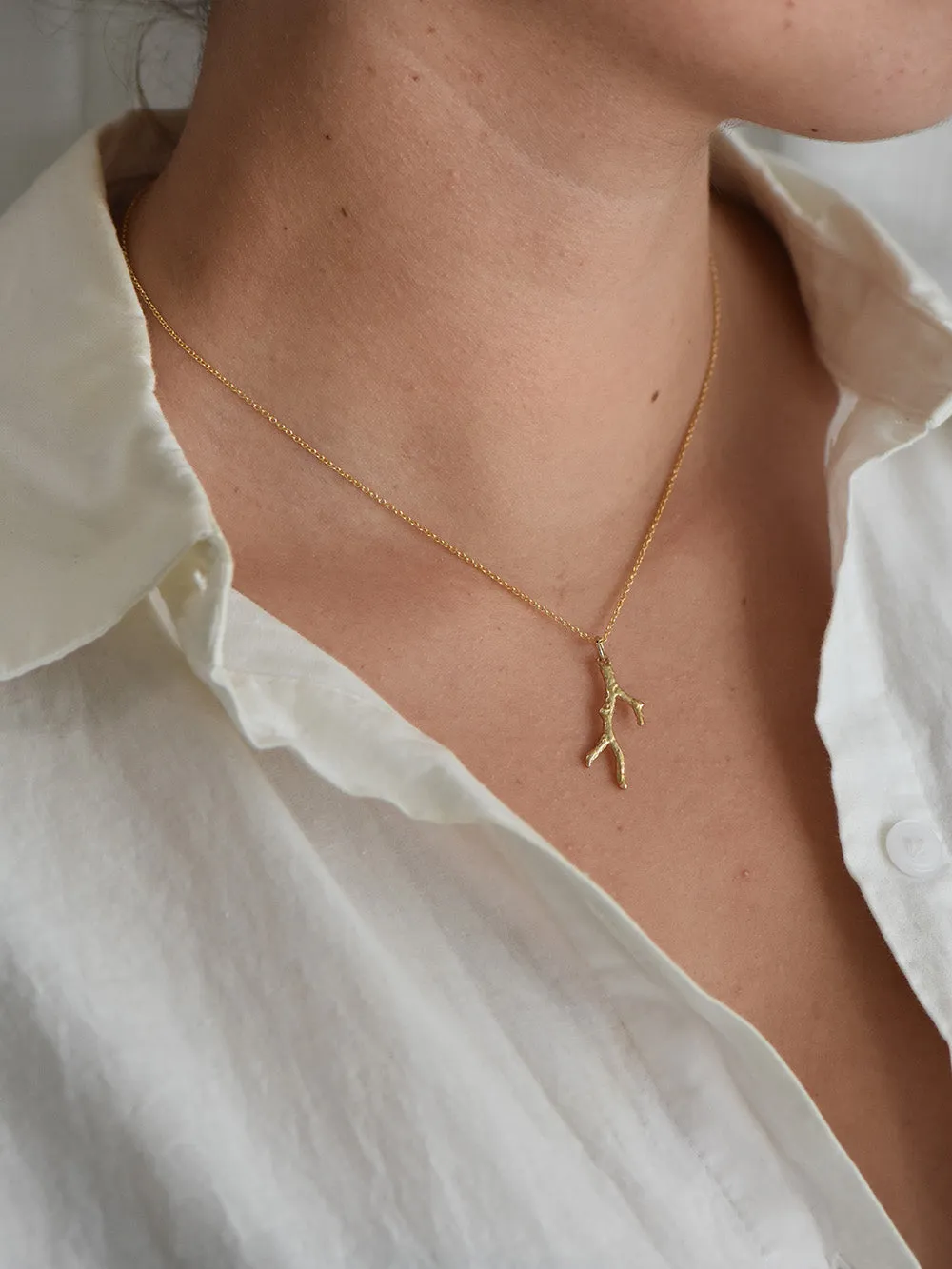 Fine Coral Branch Necklace - 9k Gold