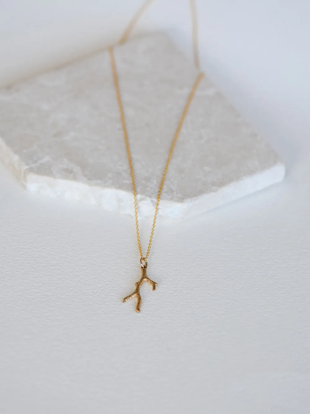 Fine Coral Branch Necklace - 9k Gold